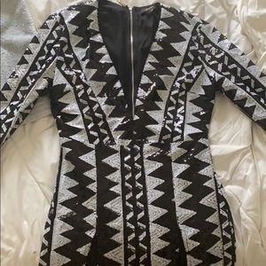 Black and white sequined mini dress